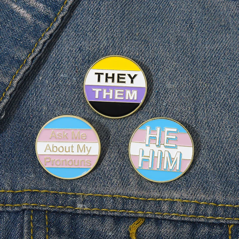 Ask Me About My Pronouns Enamel Pins Custom They Them He Him Rainbow Decorative Backpack Sweet Brooches Jewelry Gifts Wholesale