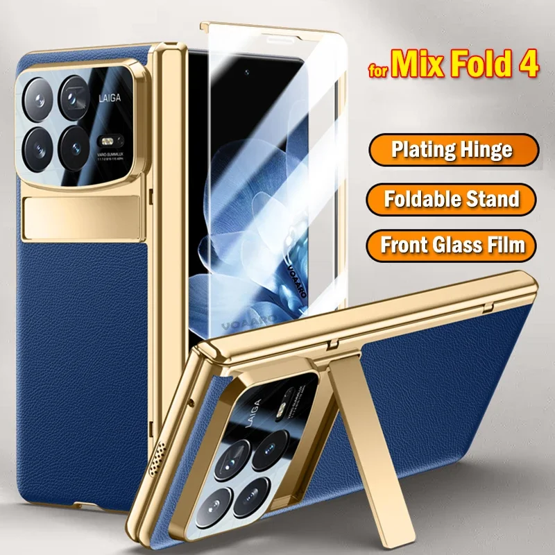 

Кожаный защитный чехол с петлями и покрытием для Xiaomi Mix Fold 4 Case for Xiaomi Mix Fold 4 Kickstand Case Cover с передней пленкой