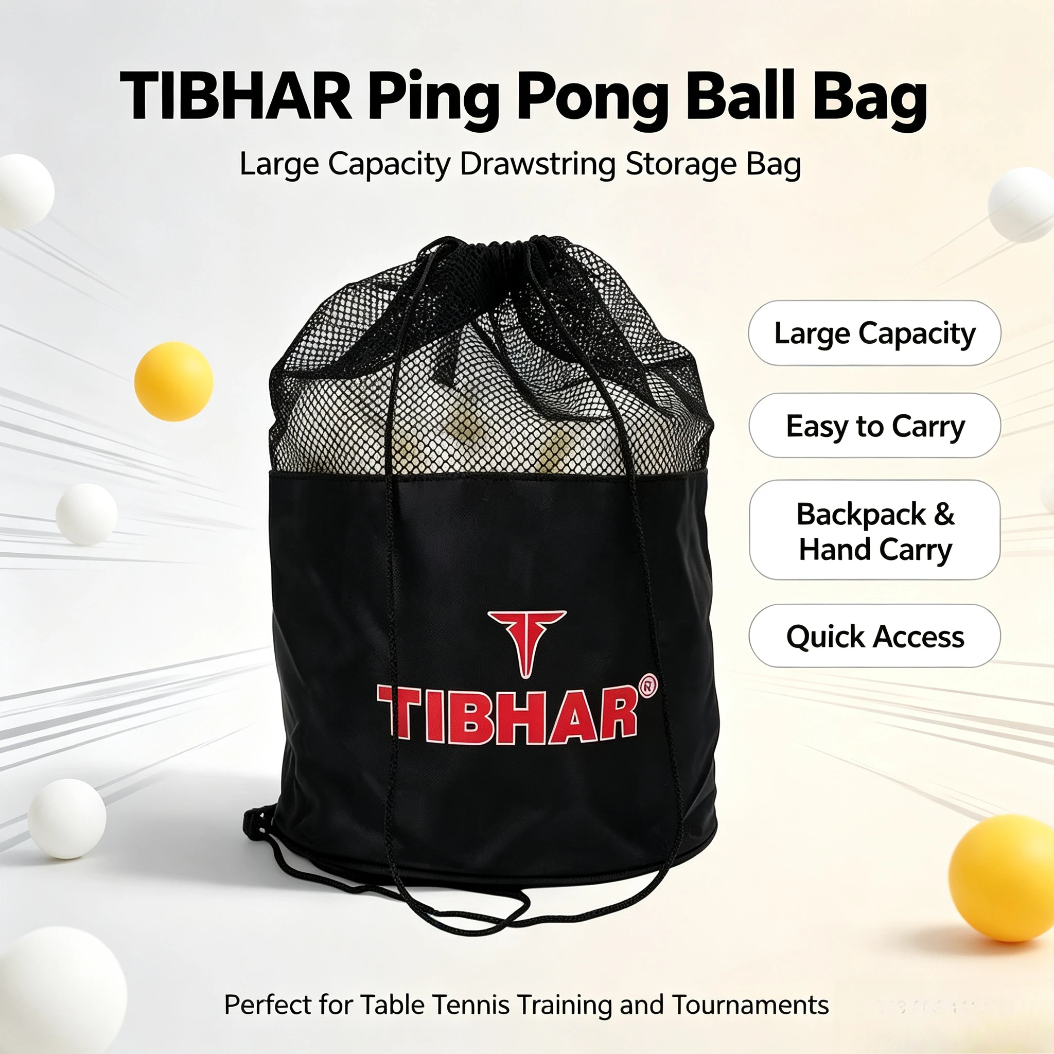 Multi-Ball Table Tennis Ball Collection Bag Large Capacity Table Tennis Training Storage Bag Portable & Durable for Training
