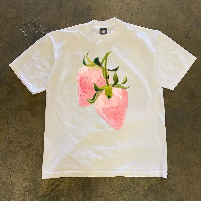 

Trendy American Ins Strawberry Cute Print Women T Shirt Niche Y2k Design Harajuku Sense Half Sleeved Oversized T Shirt