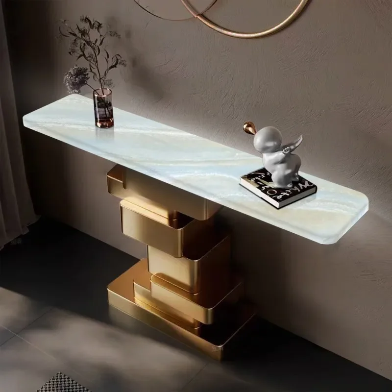 High-end luminous marble entrance table Modern simple light luxury living room corridor entry villa storage table