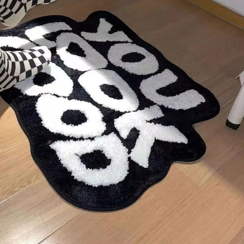 Black White 'You Look Good' Tufted Bath Mat INS Soft Plush Non-Slip Absorbent Bedside Rug Aesthetic Home Decor Doormat Gift