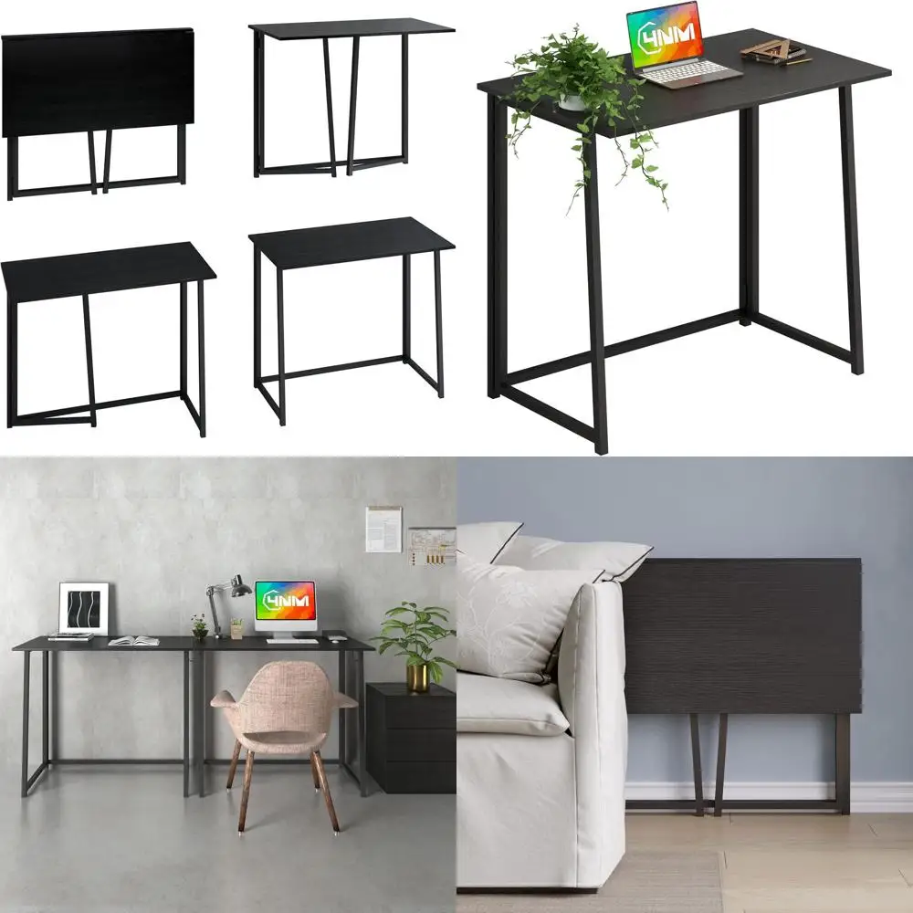 

Compact Folding Desk for Home Office, Portable Study Table, Space-Saving Design, Easy Assembly, All-Black Finish