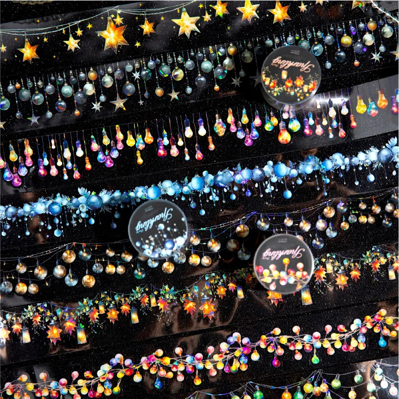 37.5mm*200cm Glitter Party Series Vintage Light Bronzing Landscaping PET Tape Creative DIY Journal Material Collage Stationery