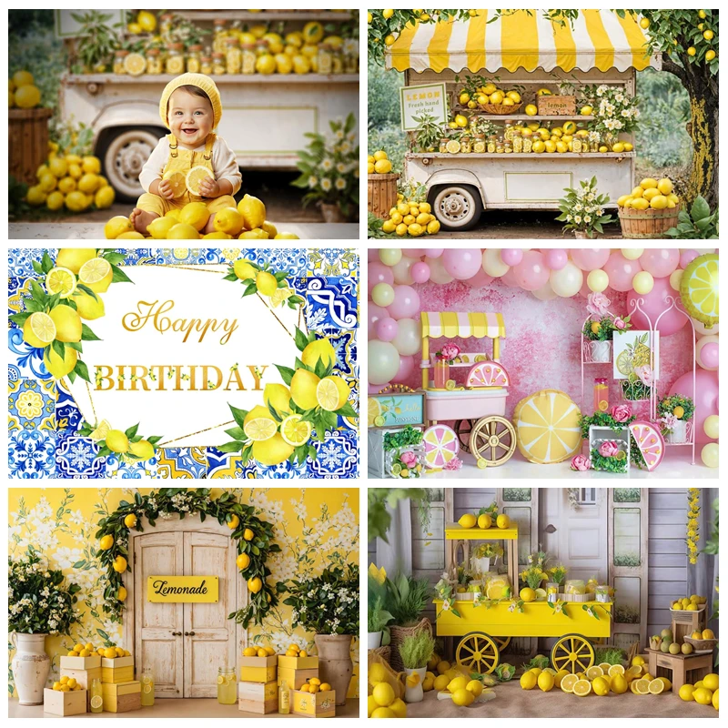 

Lemon Shop Photography Backdrop Fresh Hand Picked Lemon Background Fresh Lemonade Banner Baby Girls Portrait Studio Supplies
