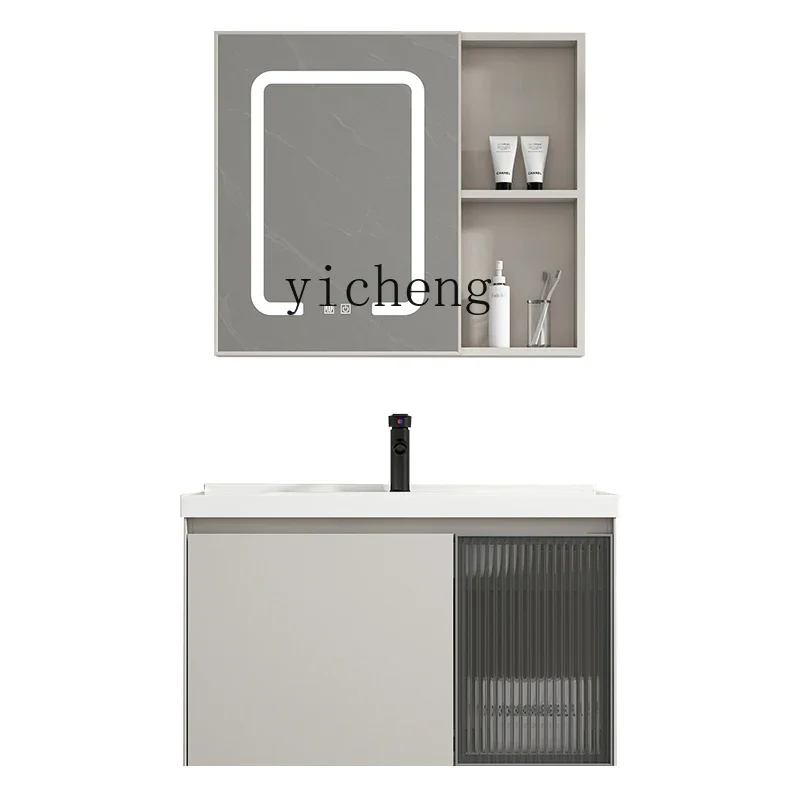 

TQH Space Aluminum Bathroom Cabinet Combination Toilet Ceramic Integrated Washbasin Washbasin Moisture-proof Board Washstand