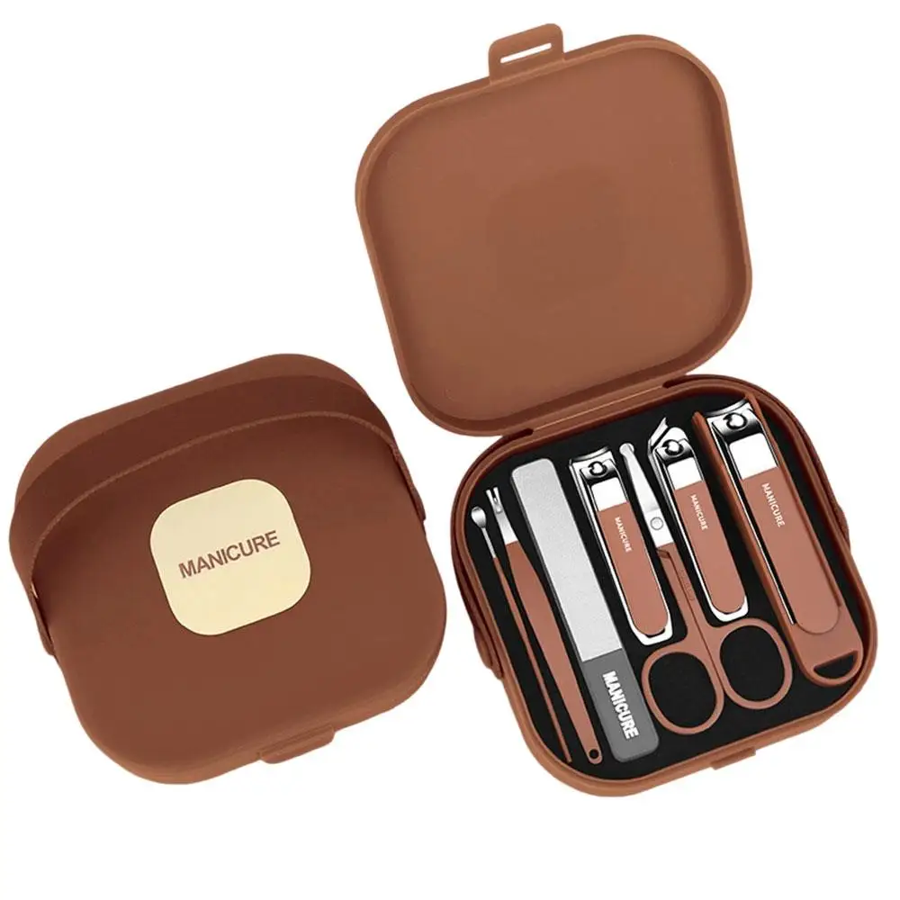 7 pçs conjunto de cuidados com as unhas de aço inoxidável manicure pedicure kit orelha picareta colher anti-respingo cortador de unhas higiene pessoal ferramentas limpas
