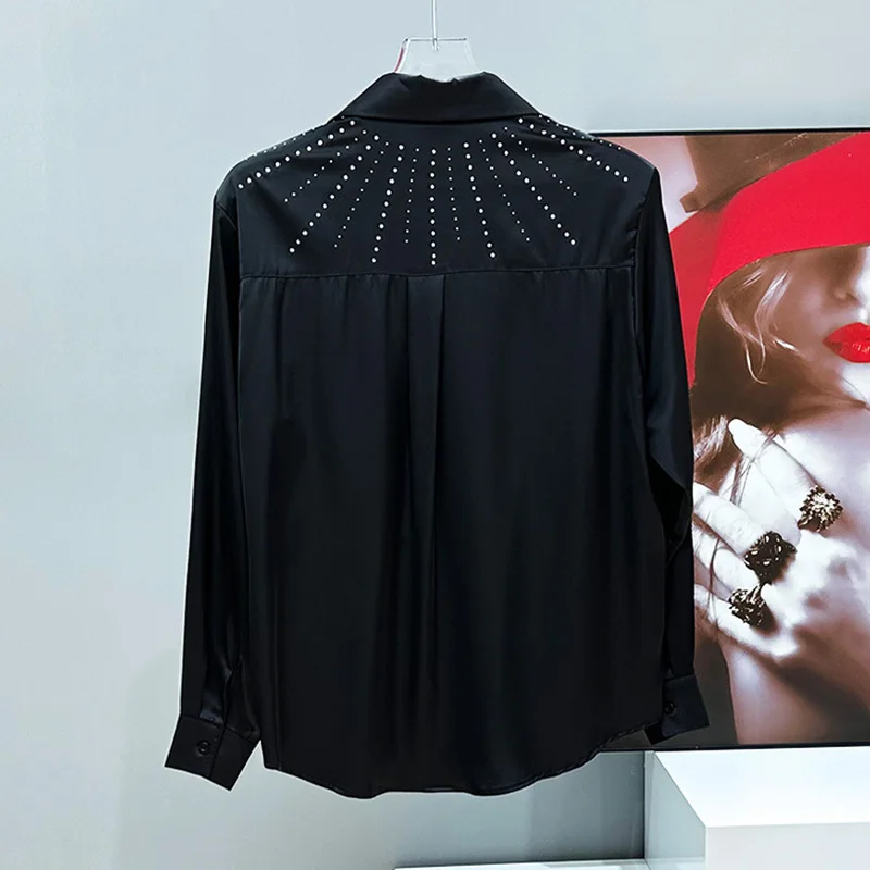 PFHQ قميص رجالي بأكمام طويلة تصميم وسادة الكتف عادية 2025 الربيع بدوره إلى أسفل طوق الفاخرة الذكور بلايز 21E5189