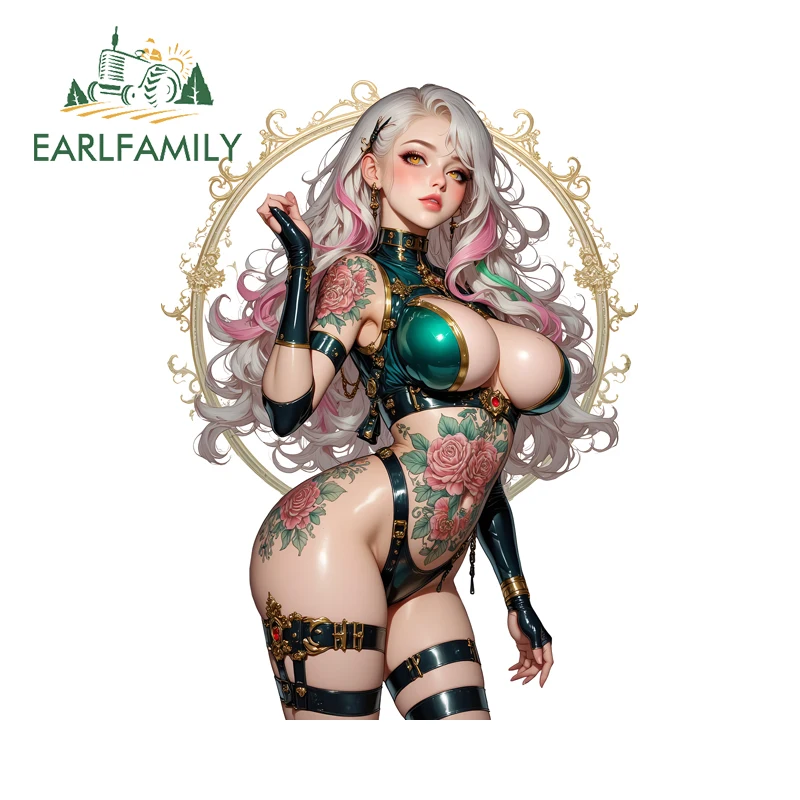 EARLFAMILY كبير هنتاي الثدي امرأة ملصقات السيارات الزهور الوشم الفينيل JDM سيارة أداة ملصق مائي الجنس المحمول الرسومات قافلة الشارات