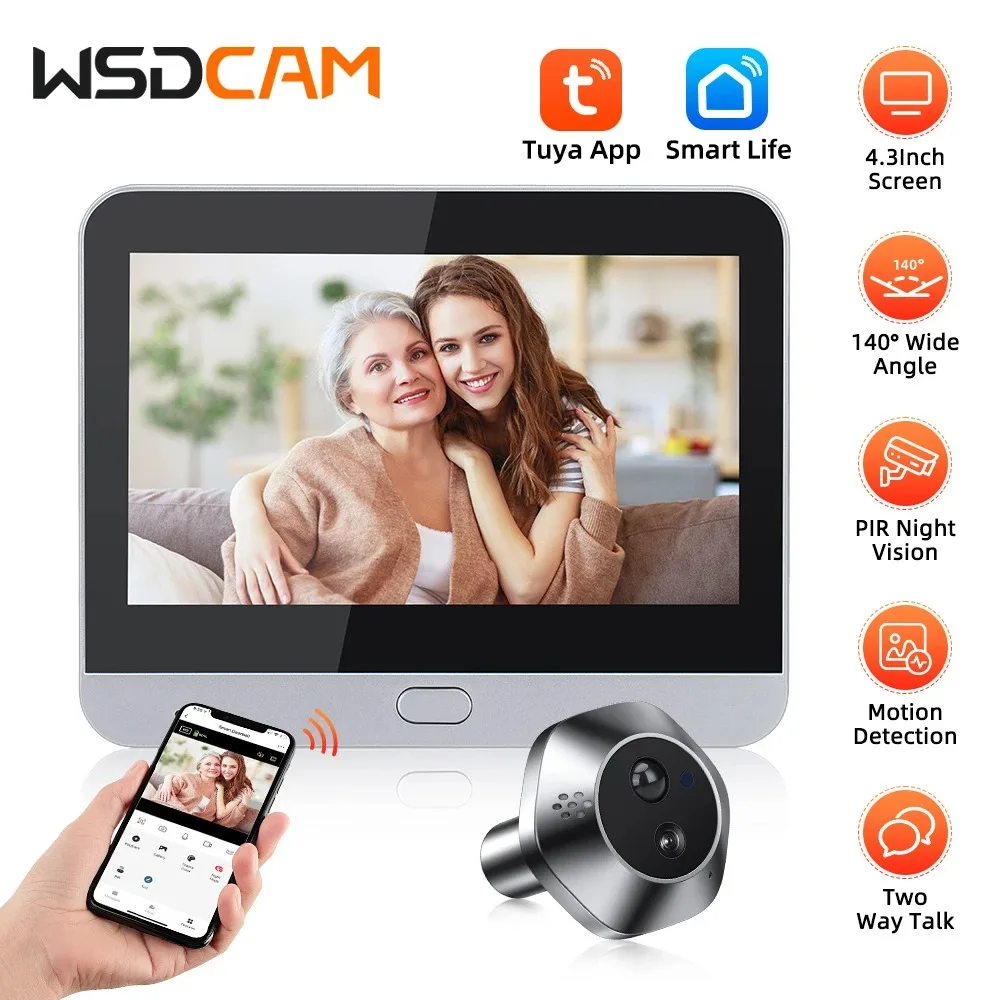 WSDCAM Mini Camera Two Way Talk Audio Doorbell Tuya Wifi Smart Video Peephole PIR Motion Detection APP Remote View