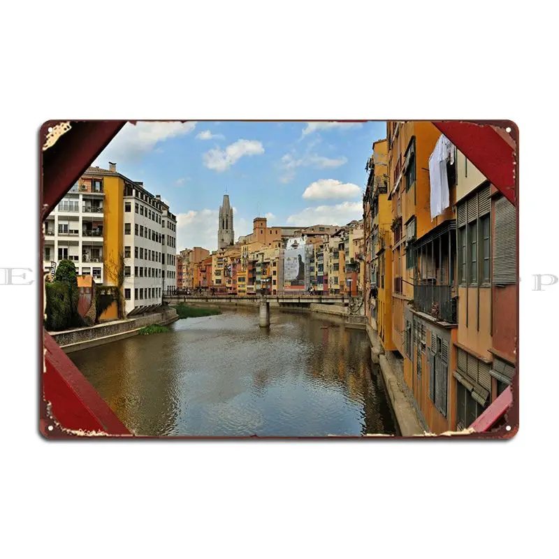 Letrero de Metal de la ciudad vieja de Girona, placas oxidadas para cocina, crear cine, cartel de estaño