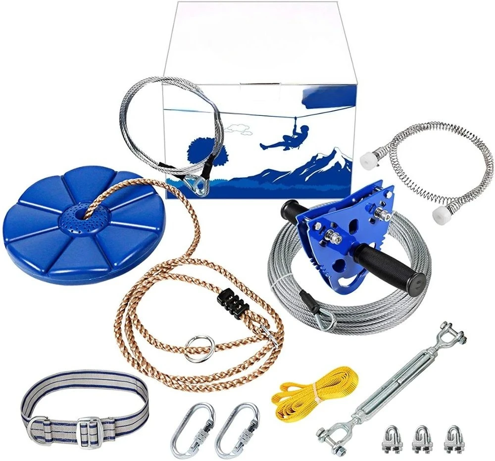 

120ft Upgraded Zip Line Kit for Backyard with Seat And Spring Brake Easy-to-Install Trolley Included