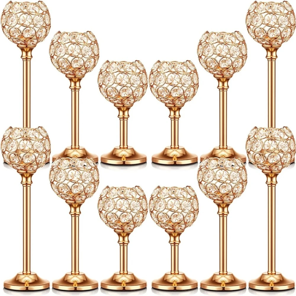 Retro Gold Crystal Candle Holders Elegant Globe Tealight Candle Stands Home Wedding Table Centerpieces Decor Candle Stands