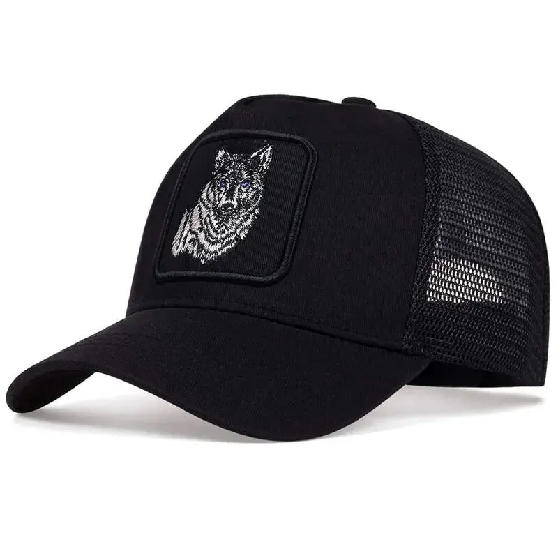 Unisex Wolf Embroidery Baseball Net Caps Spring and Summer Outdoor Adjustable Casual Hats Sunscreen Hat