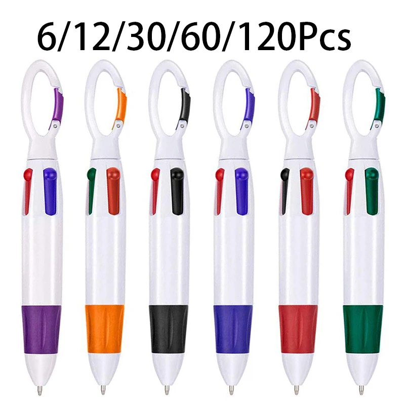 6-120Pcs Shuttle Pens Retractable with Carabiner On Top Retractable Multicolor Ballpoint Pens for Office School Supplies