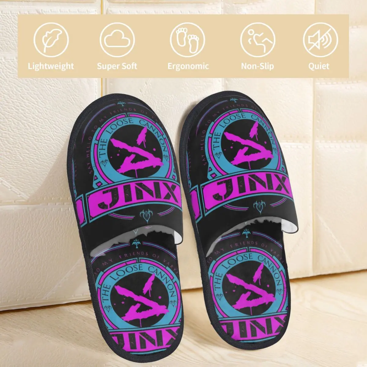 Jinx Arcane Furry Slippers Non-slip League Battle Game Legends Soft Household Fur Slippers Slides Living Room