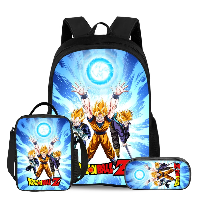 Juego de 3 piezas de mochila Dragon Ball, mochila de viaje para niños, bolsas para lápices, mochila con bolsa para el almuerzo, mochila Super Saiyan Goku