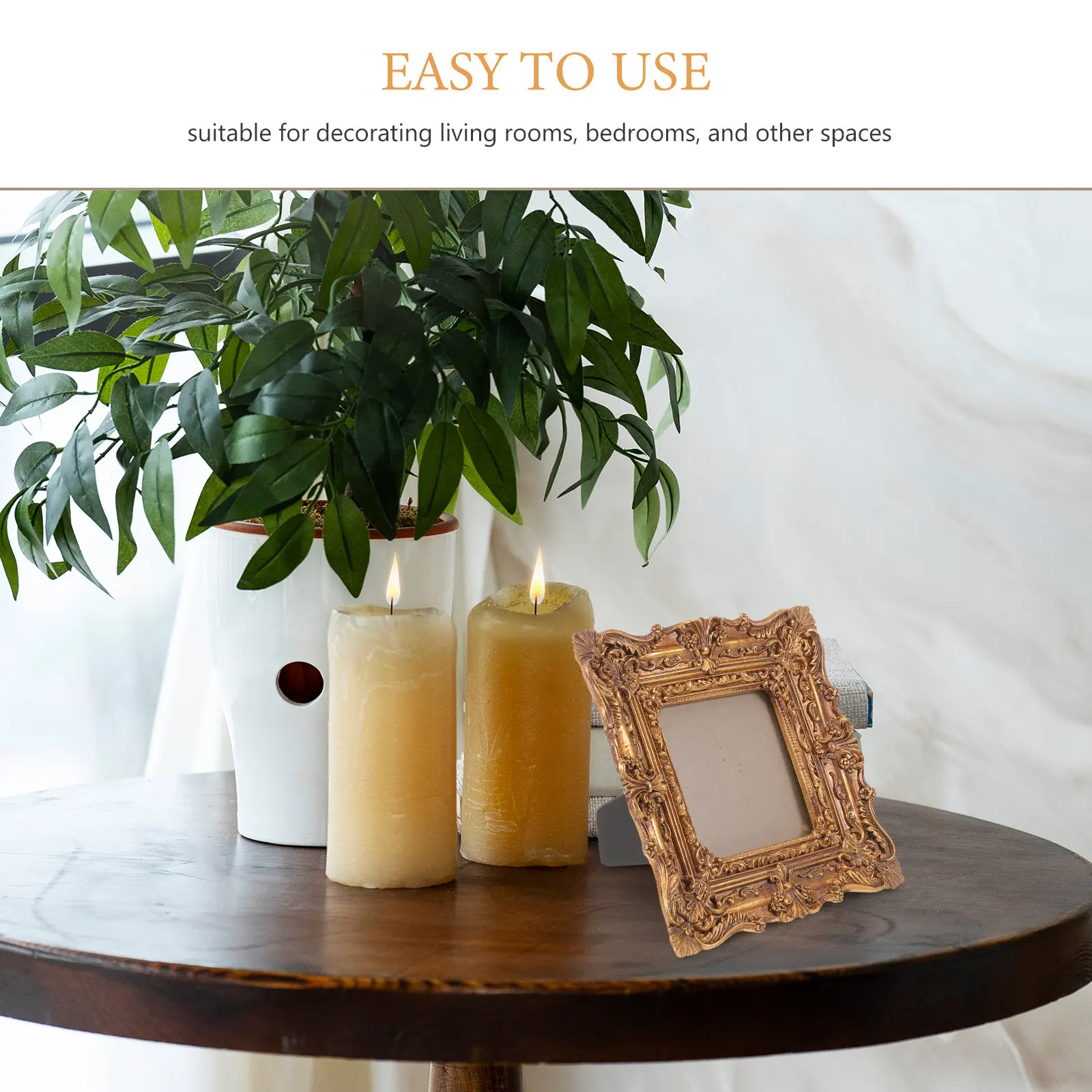 Vintage Resin Picture Frame Gold Baroque Ornate Embossed European Retro Wall and Desktop Decorative Photo Frame for 10x10cm
