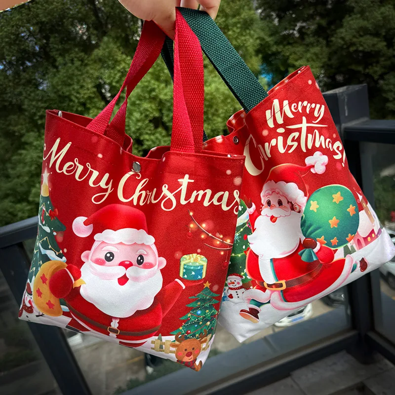 Christmas Santa Claus Canvas Tote Bag Reusable Xmas Handbag Lovely New Year Gift Party Supply