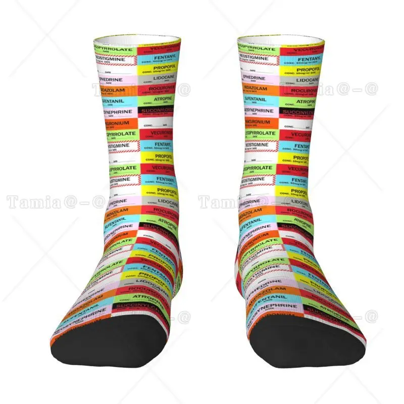 Novelty Mens Medical Nurse Anesthesia Medication Labels Dress Socks Unisex Warm Comfortable 3D Printing Crew Socks