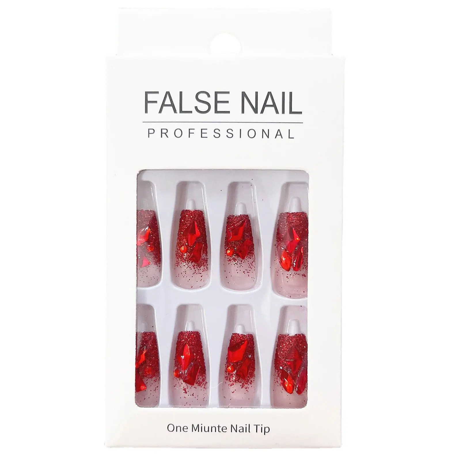 24pcs Glitter Red False Nails Fashion Shiny Crystal Design Press on Nail Patch Full Cover Wearable Artificial Nail Tips for Girl