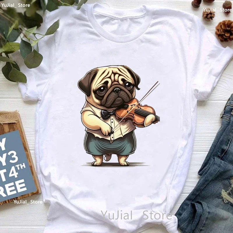 Śmieszna koszulka z nadrukiem zwierzęcym Mops Odzież damska Letnia moda Topy Miłośnik psów Tshirt Dziewczyny Harajuku Koszulka Kawaii Kobieta