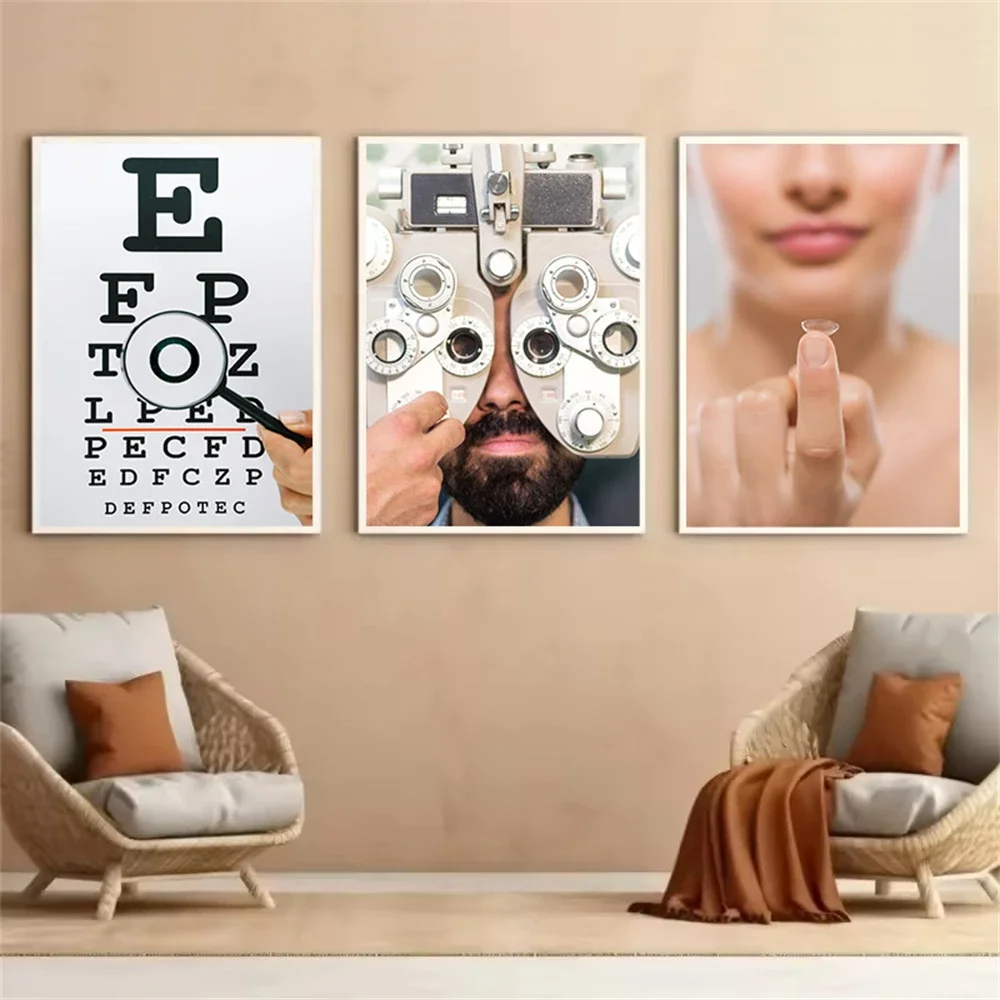 （Unframe 3PCS）-Eye Test Art Prints Visual Acuity Chart Poster Ophthalmology Clinic Canvas Painting Ophthalmologist Wall Art P