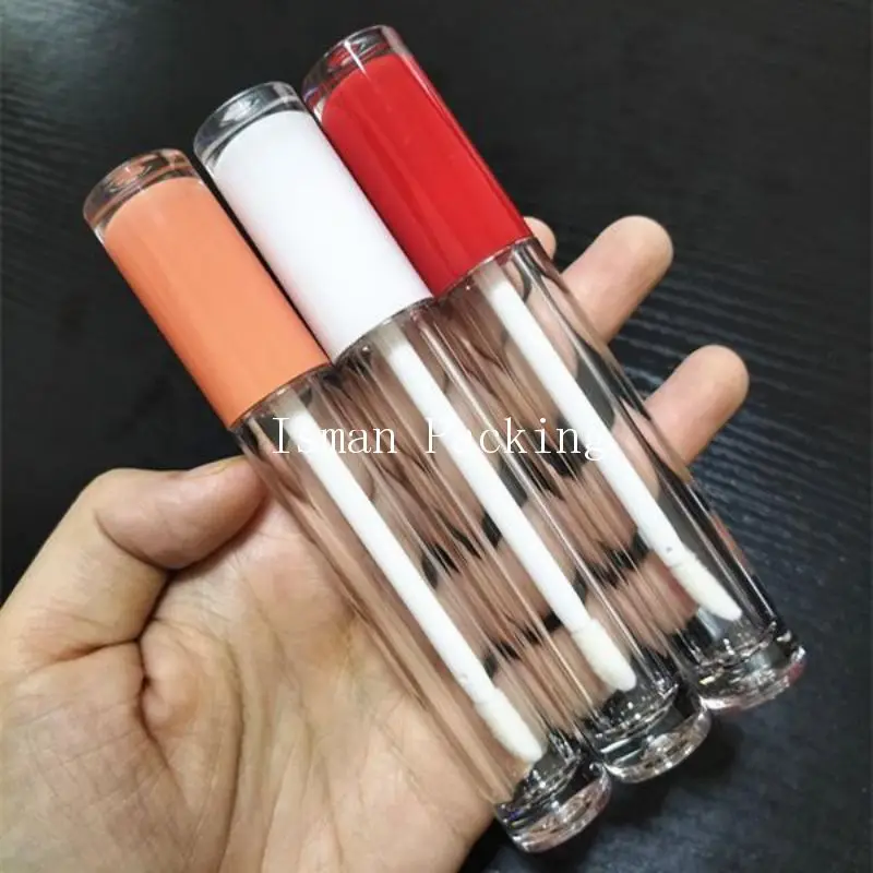 50Pcs empty cylinder luxury hot pink clear wand lip gloss packaging red white black lipgloss container tubes with purple lid 5ml