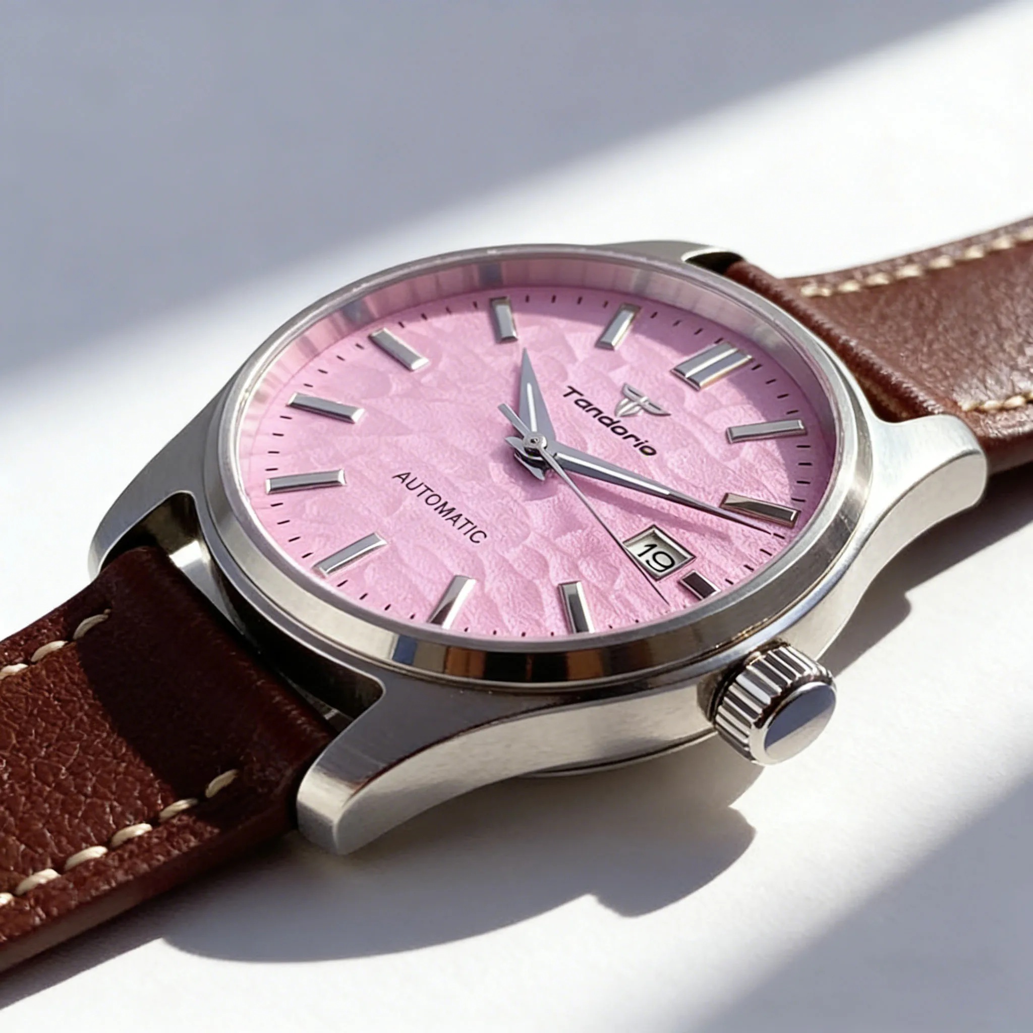 

Мужские часы 20ATM Diver, 39 мм, классические, из нержавеющей стали, с розовым текстурированным циферблатом, с указателем даты, японский автоматический механизм NH35A, кожаный ремешок