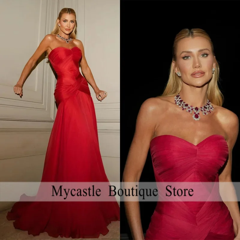 맞춤형 고급스러운 핑크 오간자 이브닝 드레스 고품질 스트랩리스 지퍼 주름 장식 백홈커밍 맞춤형 드레스 머메이드