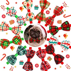 10PCS Classical Plaid Dog Bowties Adjustable Christmas Dog Collars Pet Supplies Dog Bow Ties Pet Grooming Accessories For Dogs