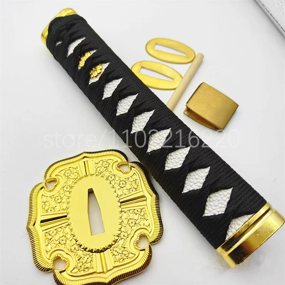 Nice Japan Wakizashi Sword Parts 20cm Tsuka Handle Alloy Tsuba Handguard Brass Habaki Seppa For Japanese Samurai Katana Fitting