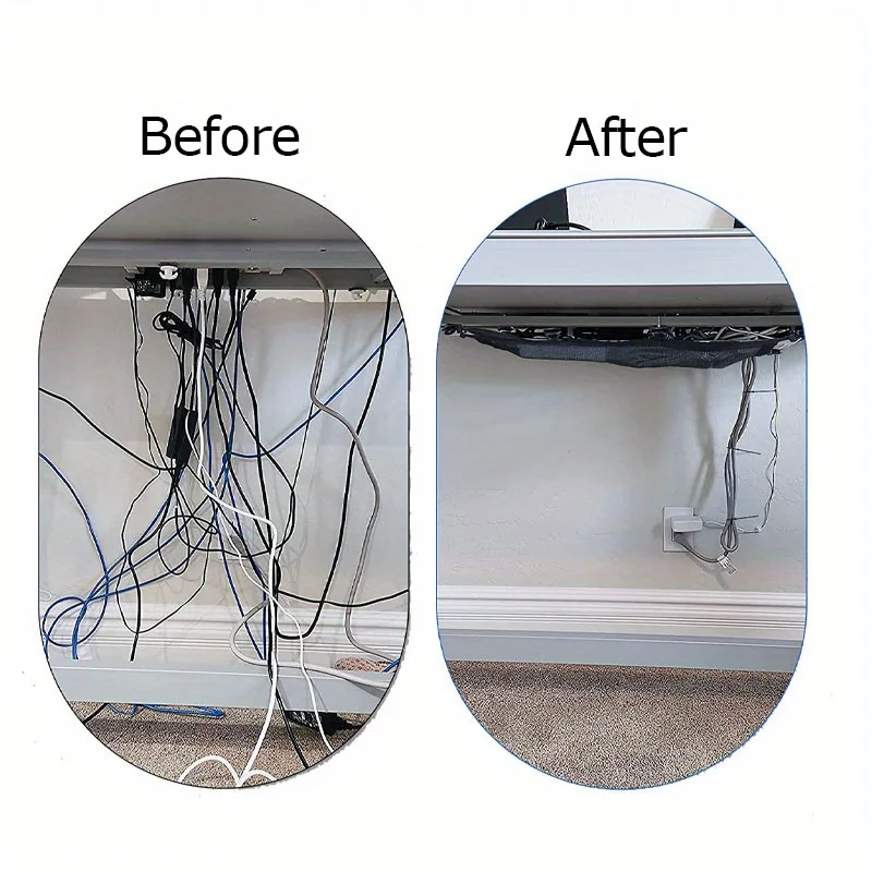 صينية إدارة الكابلات بتصميم شبكي ومقابض مريحة - منظم تحت المكتب للمكتب المنزلي، منظم سلك سطح المكتب