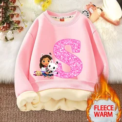 Gabby Dollhouse Sweatshirt Girls Fleece Crew Neck Fall Winter Lamb Wool Casual Loose Fashion Pink Letter Jacket Birthday Gift