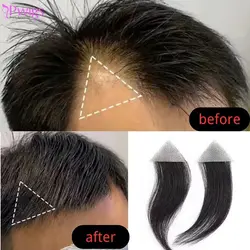 Pwigs Natural Human Forehead Hair Patch Hairpiece Sideburns Invisible Seamless Ultra Thin Skin PU Mens Toupee Human Hair System