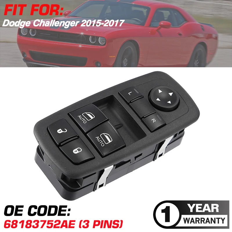 Electrical Power Window Control Switch 68183752AE 3 Pins For Dodge Challenger 2015 2016 2017 68183752AC 68320752AA DWS1985