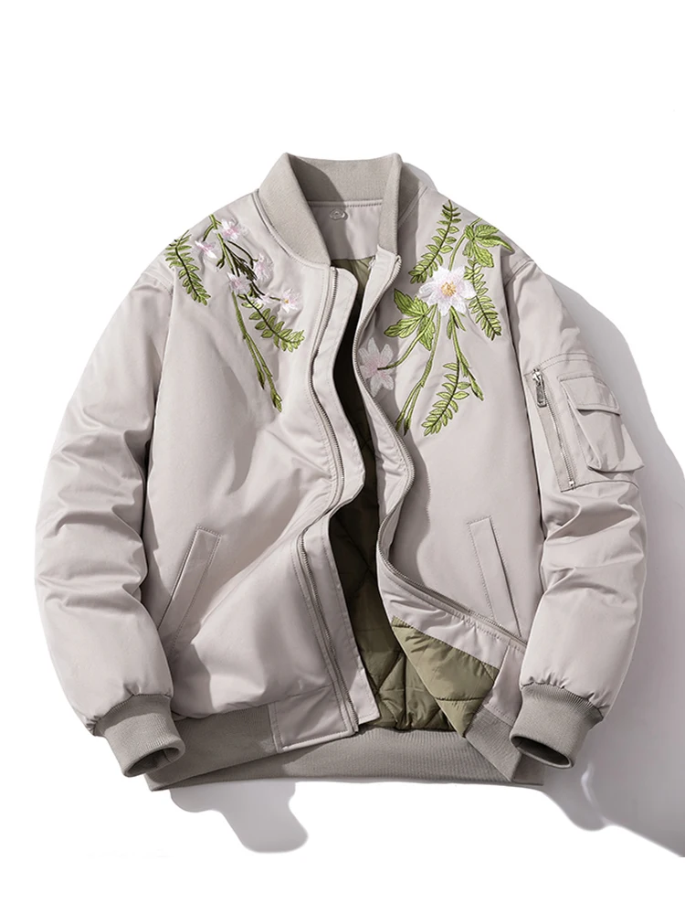 

Winter Men Bomber Jacket Fashion Flower Embroidery Jacket Women Japanese Streetwear Coat Harajuku Parkas Couple Men Clothing