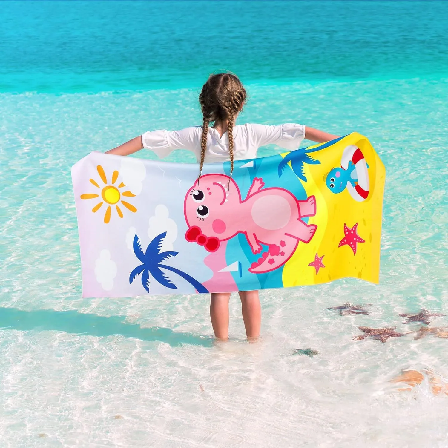 

Cute Cartoon Pink Dinosaur Beach Towel Polyester Kids Girls Quick Dry Bath Towel Summer Swimming Pool Vacation Sandproof Blanket