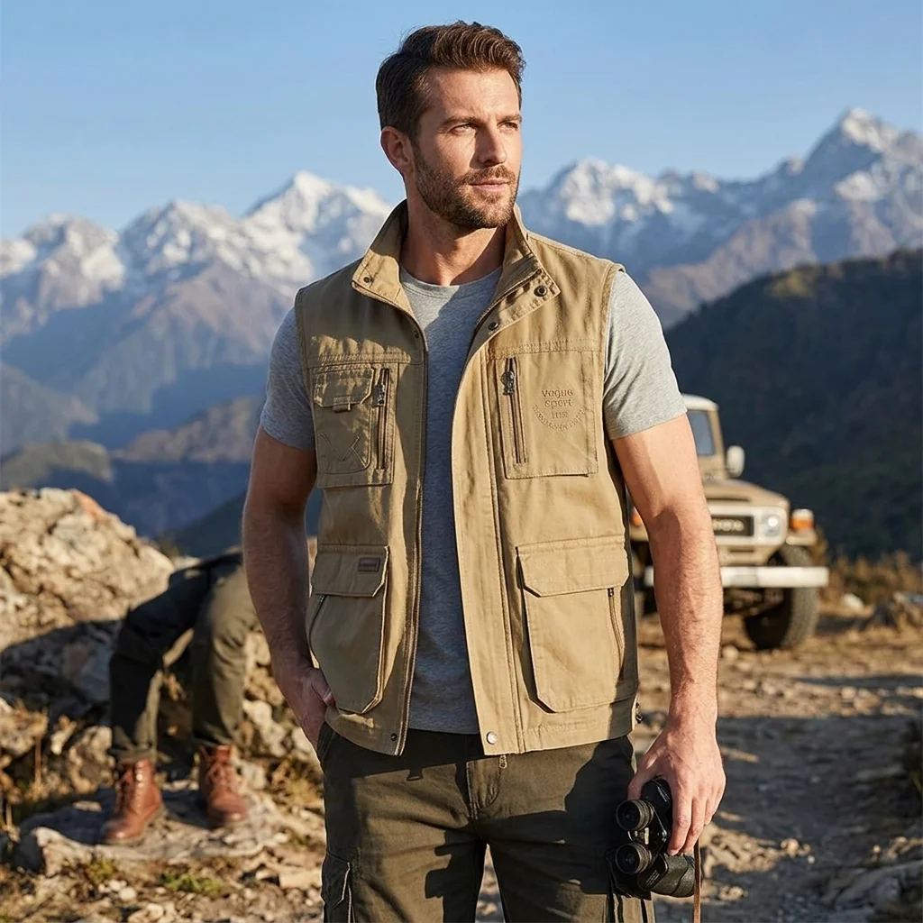 Men Tactical Cargo Vest Multi Pocket Cotton Waistcoat Spring Autumn Sleeveless Jacket Military Outdoor Climbing Fishing Workwear