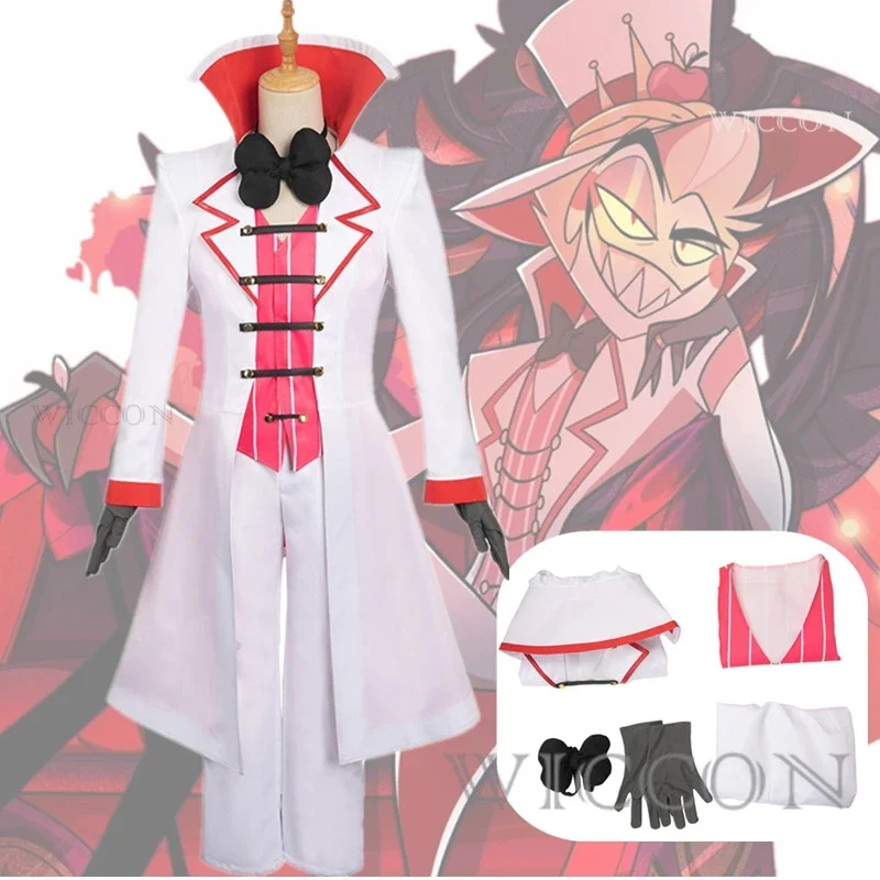 Hazbin Lucifer Cosplay Anime Hotel Morningstar Cosplay Costume Wig Daddy White Suit Devil Hell Halloween Party Adult Men Costume