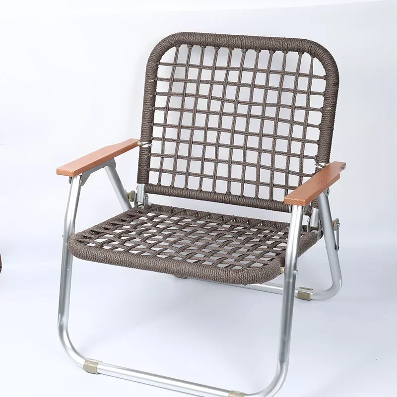DSA  hand-woven rattan short outdoor foldable camping chair braided rope single chair with backrest chair