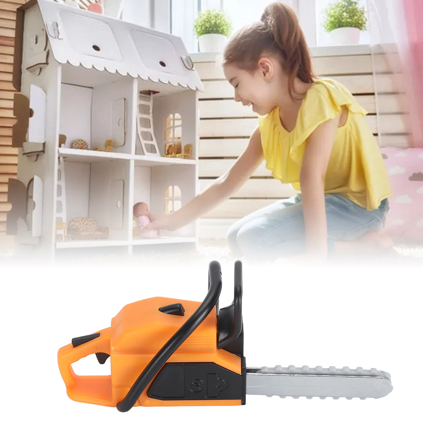 ZK40 Dollhouse Chainsaw Lawnmower Model Tiny Realistic Miniature Dollhouse Garden Saw for Outside Orange