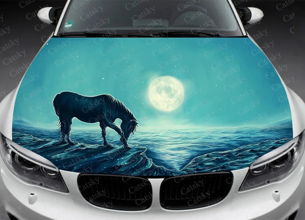 Fantasy Horse In The Moonlight Car Hood Decal, Sticker, Graphic, Wrap Decal, Truck Decal,Truck Graphic, Aminal Bonnet Decal