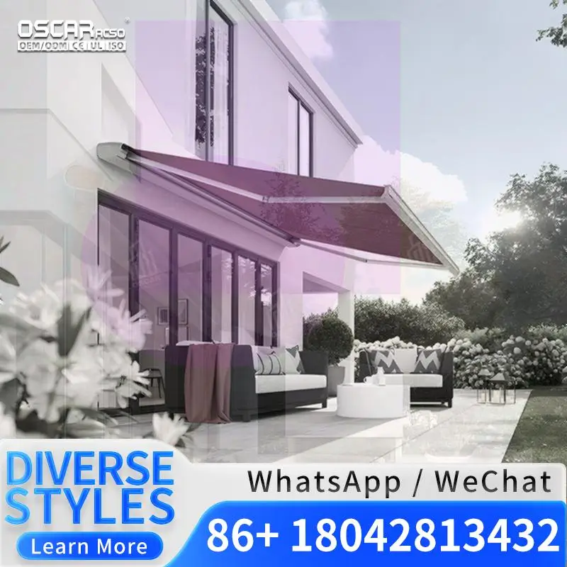 Motorized Retractable Outdoor Cassette White Aluminum Awning Acrylic PVC Sail with Remote Control for Patio Garden Terrace Retra