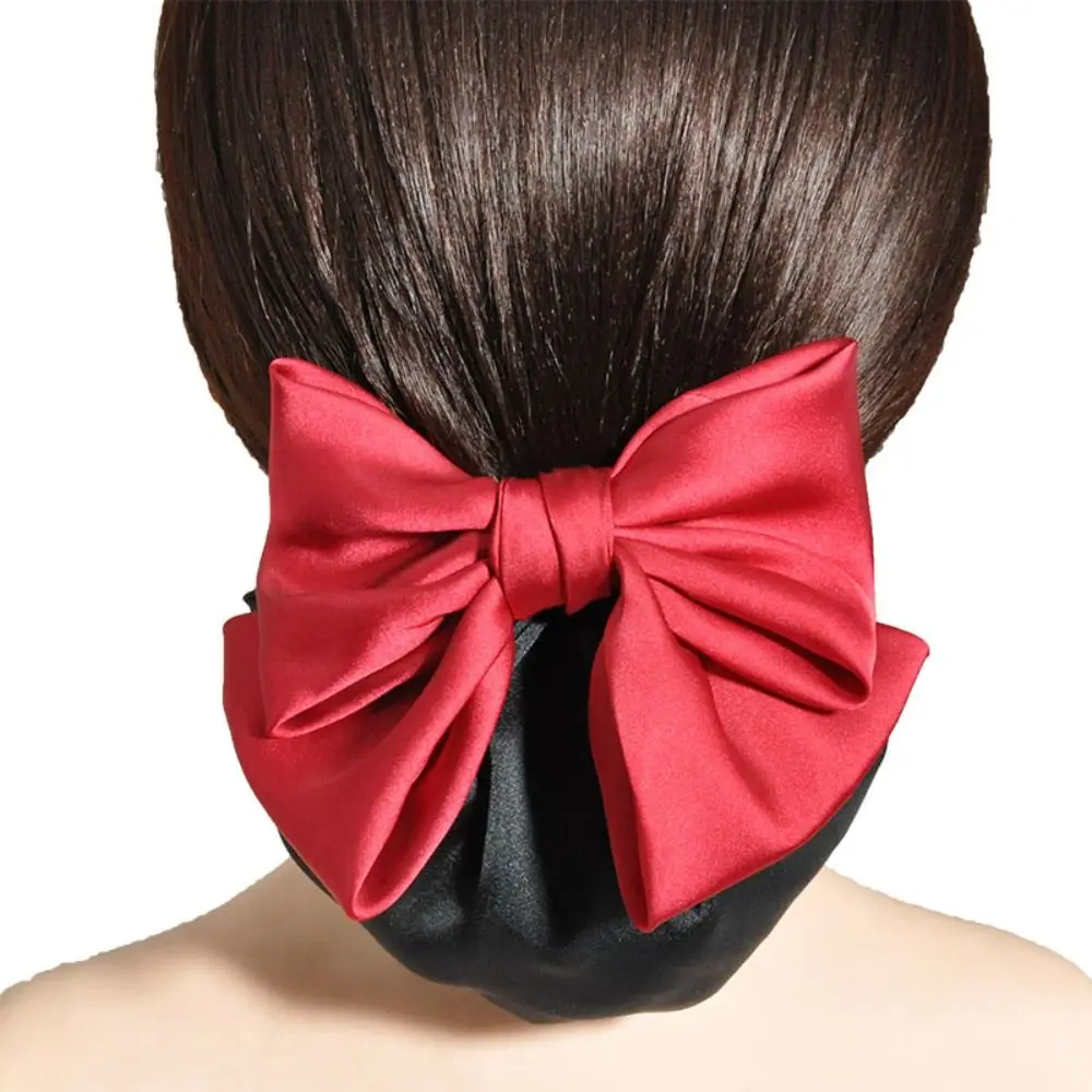 

Vintage Large Bowknot Spring Clip Korean Style Headwear Hair Net Cover Spring Clip Ponytail Clip Bun Snood Ladies