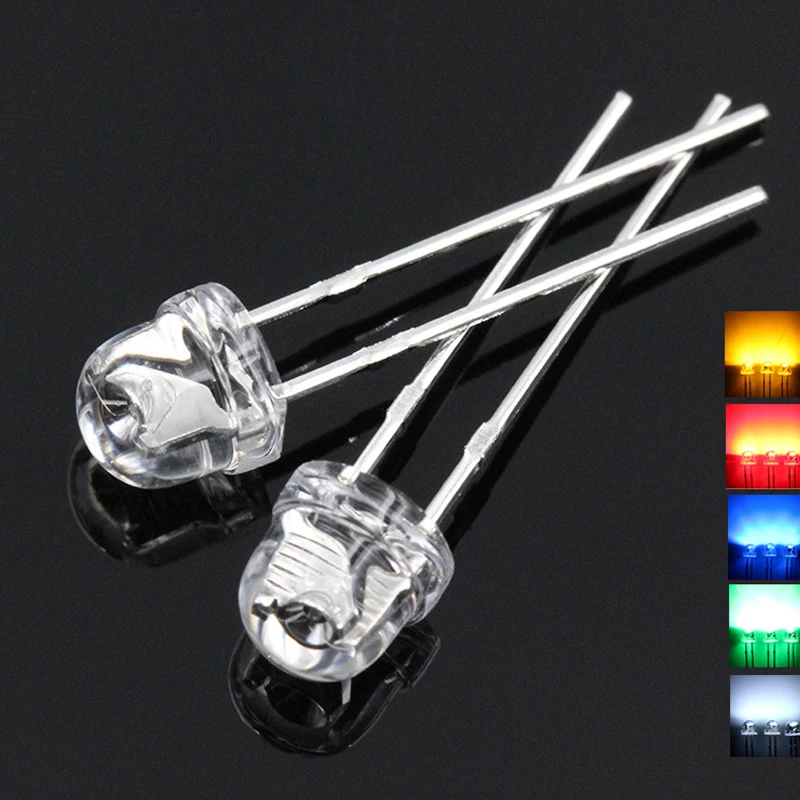 100PCS 5MM Straw Hat LED Diode DIY Assorted Kit  Super Bright F5 Light Emitting Diodes White Red Yellow Green Blue