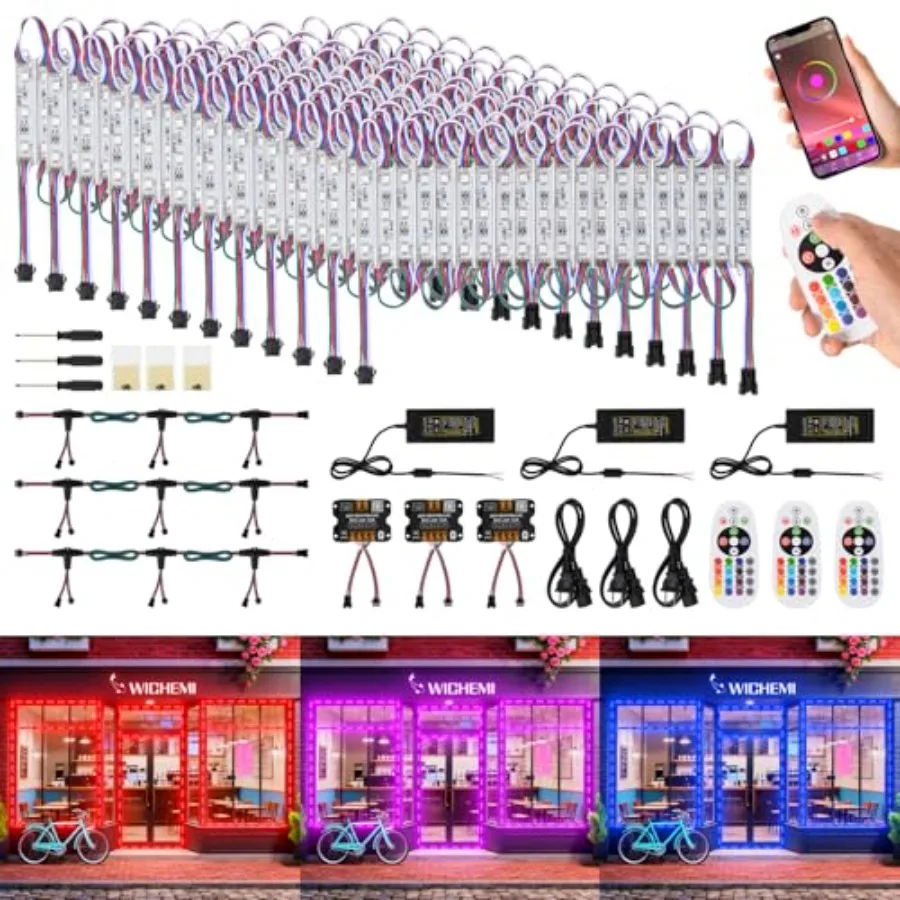 

Светодиодные ленты для витрин RGB 5050 SMD, 240 шт., 36,5 м, с управлением через Bluetooth-приложение, сверхъяркие, для окон, с блоком питания