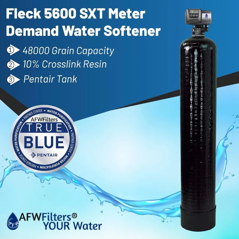 Pentair 5600sxt-48k AFW Filters water softener with AFW Install kit Fleck 48,000 Grain of Upgraded HIGH Capacity 10% Resin,Black