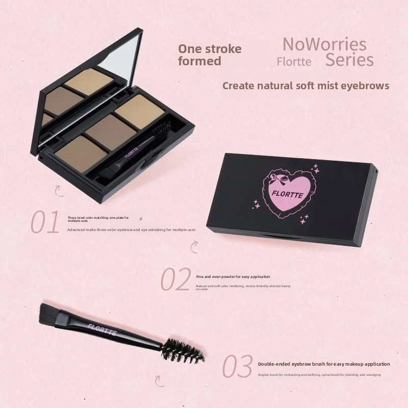 FLORTTE Eyebrow Powder Palette Natural Long-Lasting Waterproof Brow Powder Palette Matte Finish Eyebrow Enhancers