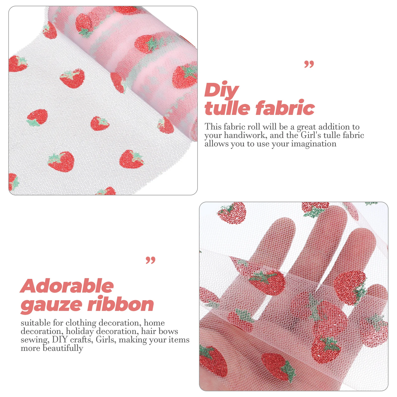 

Strawberry Mesh Rolls Tulle Fabric Children Clothes Dress Craft Wrapping Ribbon DIY Decorative Gauze Girls Tulle Roll Festival